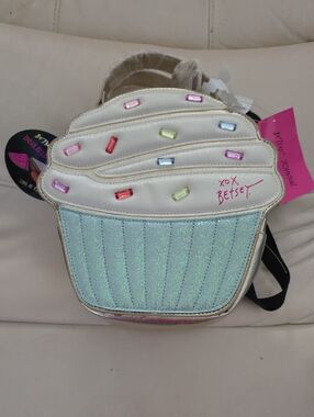 Betsey Johnson Iridescent Cupcake Lunch Tote- White, Blue, and Gold